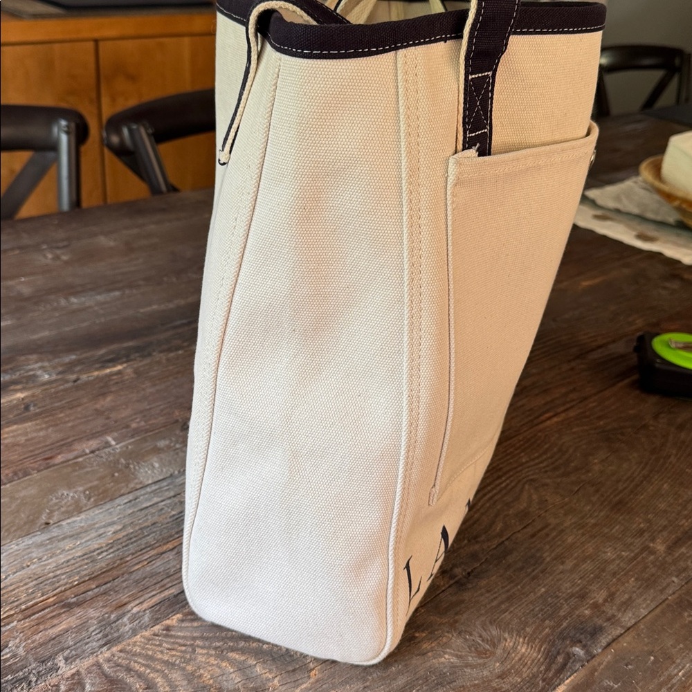 Lands End navy and cream cotton canvas classic tote - Picture 4 of 8